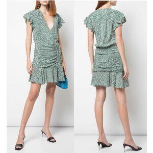VERONICA BEARD Marla Forest Green Ruched Silk Dress